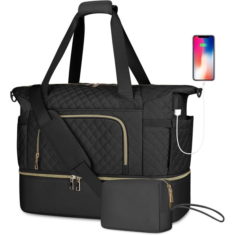 Large Travel Duffle Bag for Women, Waterproof with Shoe Compartment & USB